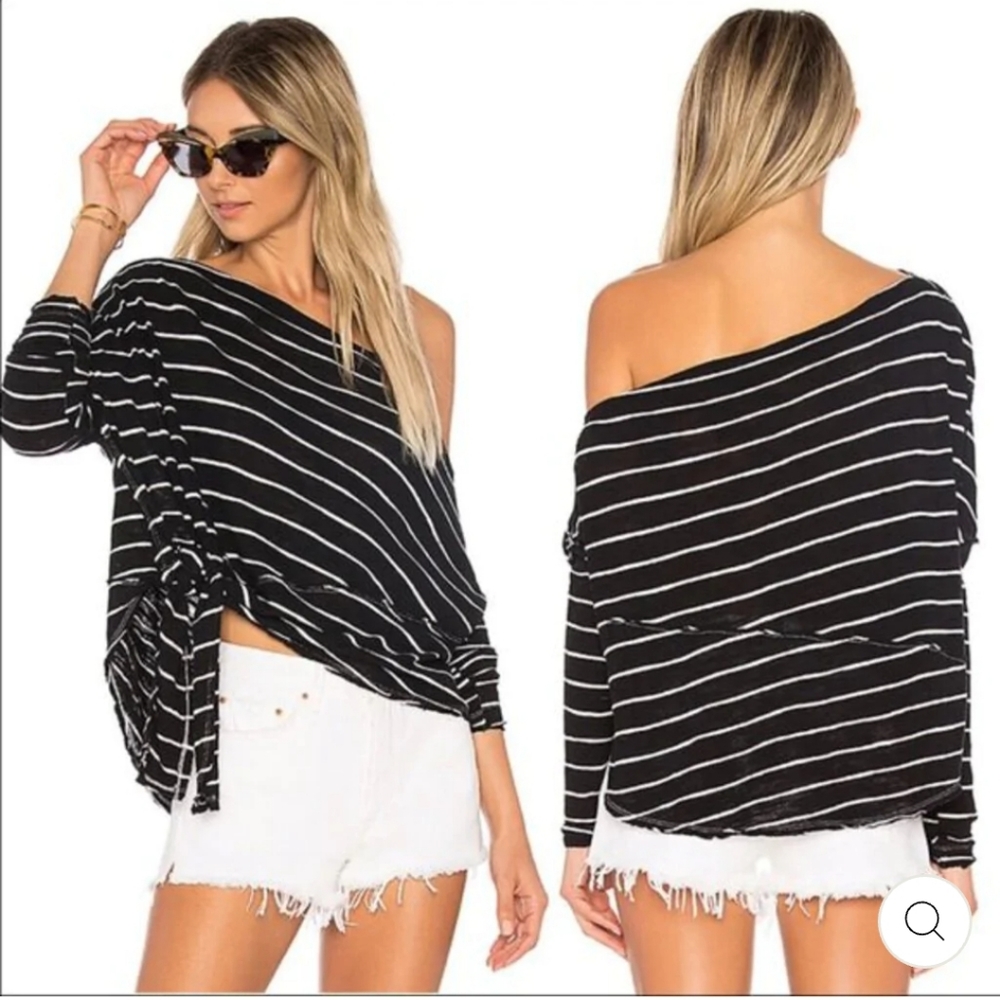 We The Free Black/White STRIPED LOVE LANE TEE Women's Size X-Small